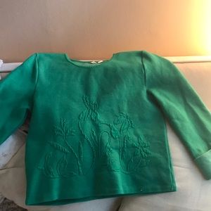 Mot green crop sweater with embroidery